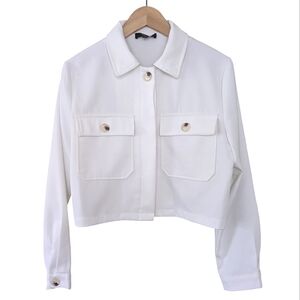 Lulus Run The Game White Cropped Collared Jacket